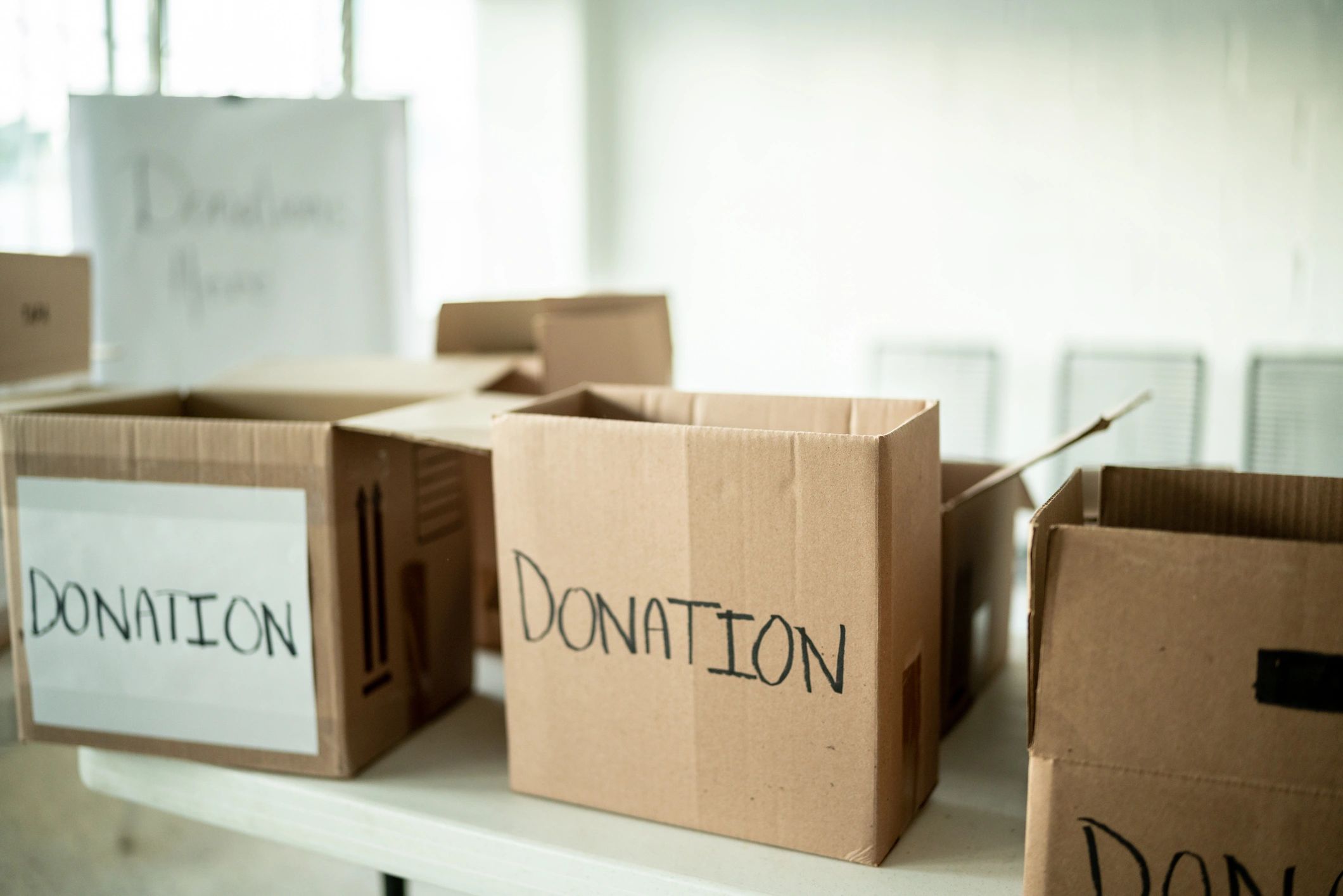 Donation boxes ready for contributions